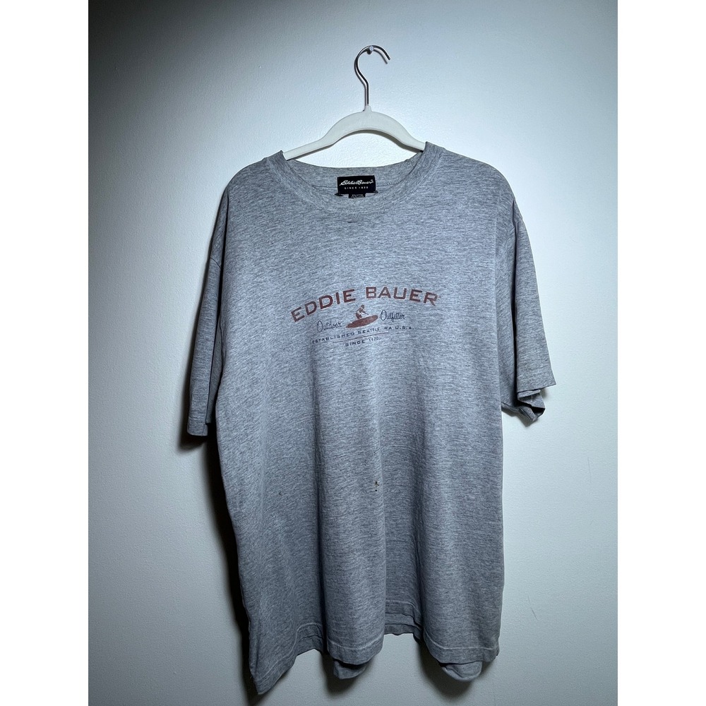 Vintage Eddie Bauer Graphic T-Shirt Gray Made in USA 90s Outdoor Canoe